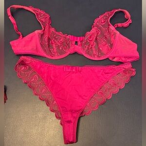 Passionata French Fuchsia
Lace Bra & Thong Set - Embroidered Underwire